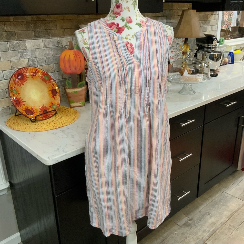 Sonoma Linen Blend Shift Dress with Pockets
Multicolor Stripe
Size Small